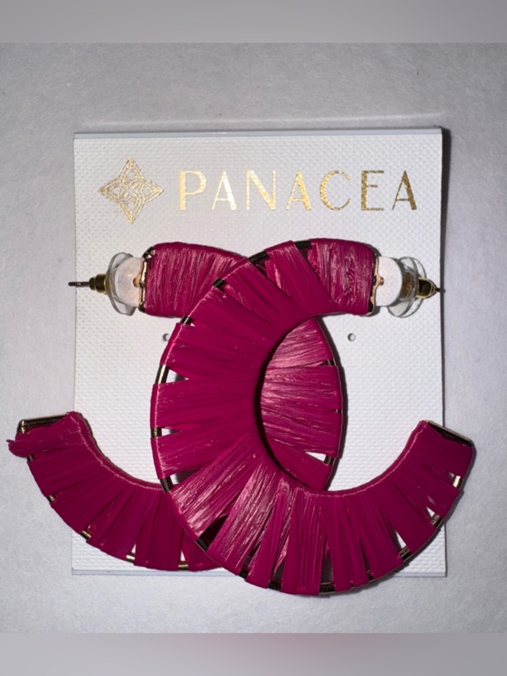 Panacea Cache Magenta Raffia Half-Hoop Earrings